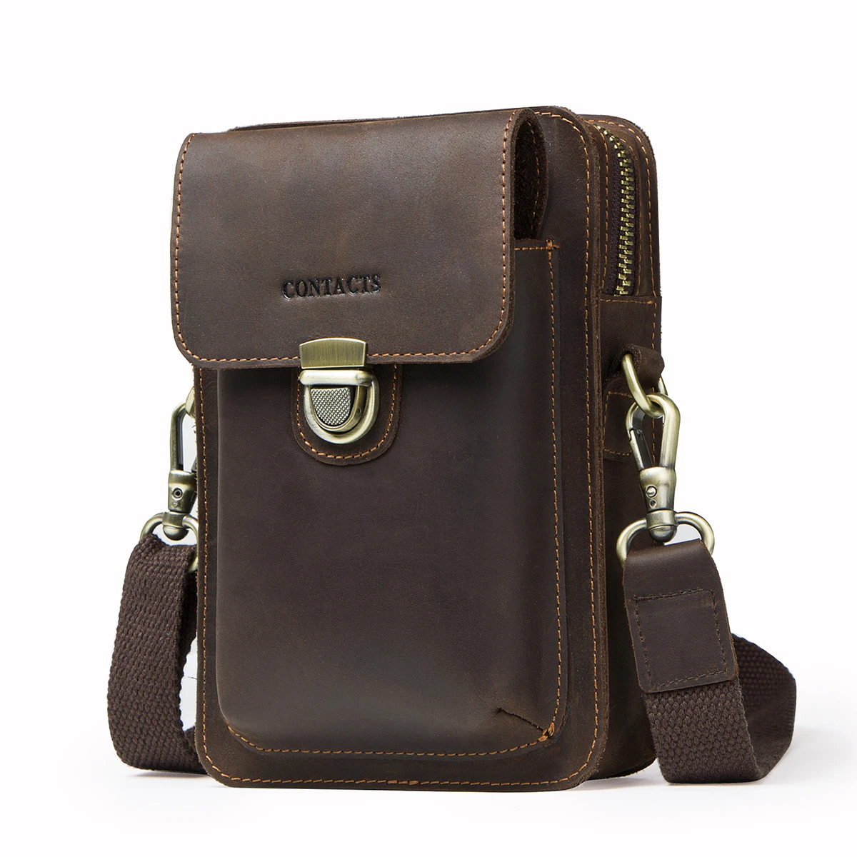 Contact's Genuine Leather Waist Packs Men Phone Bags with Passport Holder Messenger Shoulder Bag for Man Travel Belt Bag Small