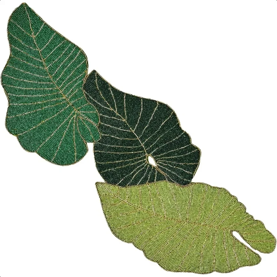 

Luxury Beaded Table Runner 13x36 Inches Handcrafted Leaf Pattern with Glass Beads Polyester Back Elegant Table Decor for Dining