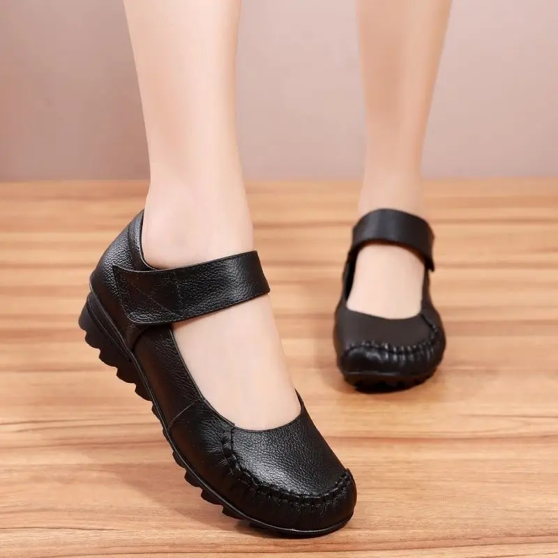 Fashion Wedges Mary Janes Shoes for Women 2024 Spring Summer JK Uniform Shoes Japanese Style Nurse Shoes Brand Leather Moccasins