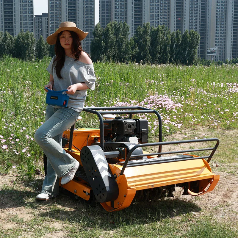 

Customized no manual slope lawnmower track wireless remote control garden orchard electric weeding machine