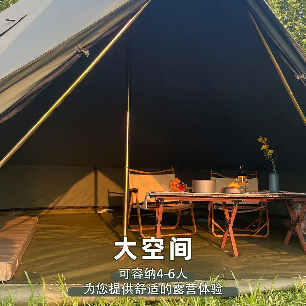 Pyramid Cotton Camping Tent Outdoor Yurt Tent Waterproof Portable Foldable Winter Warm Large Space Backpacking Shelter