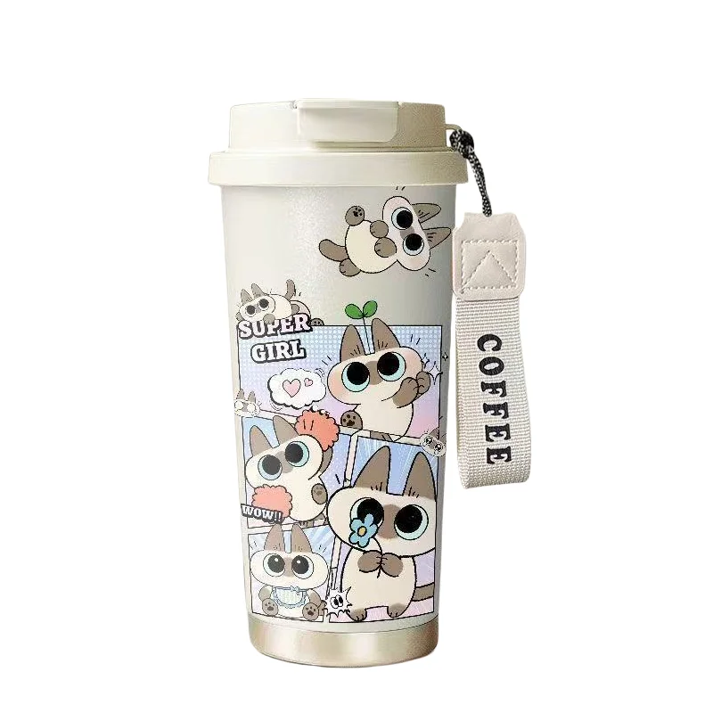 Azuki Isolierflasche Neuer Kreativer Cartoon-Stil und niedliches Design Modisch Einfach Langlebig Große Kapazität Tragbarer Paar-Kaffeebecher Geschenk – Detail 4