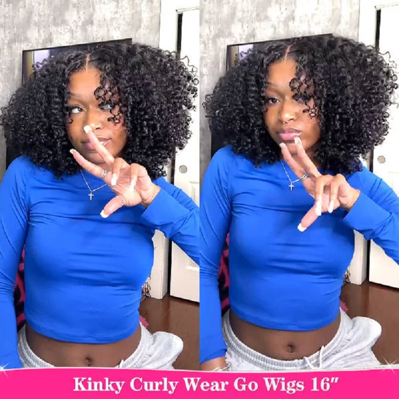 

Prebleached Wear Go Glueless Bob Wigs 180% Kinky Curly Ready To Go Human Hair Wig Pre Cut Preplucked 4x4 Lace Closure Wig