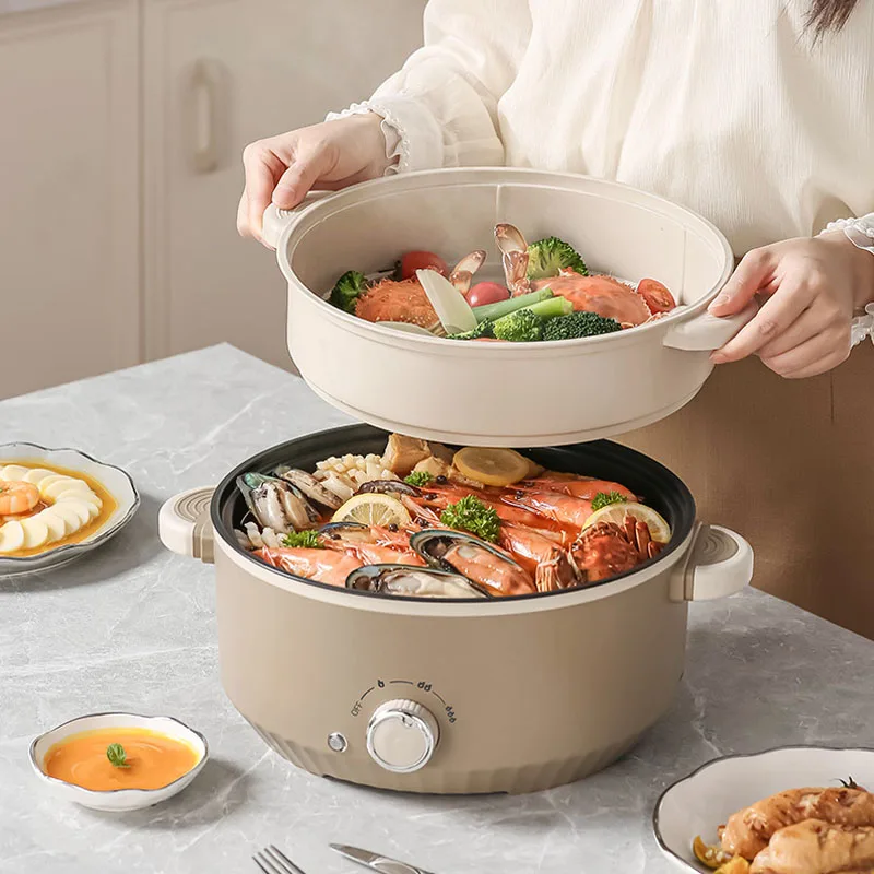 Large capacity household electric cooking pot electric hot pot multi-functional cooking pot dormitory non-stick with steamer