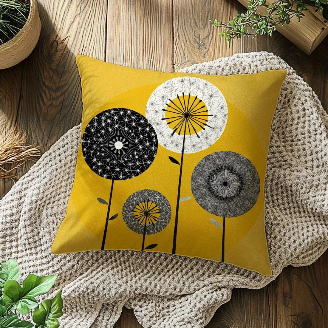 1pc Geometric Dandelion Print Throw Pillow Cover,Suitable for Sofa,Bedroom,Living Room,A Minimalist Gift for Home Decor Lovers