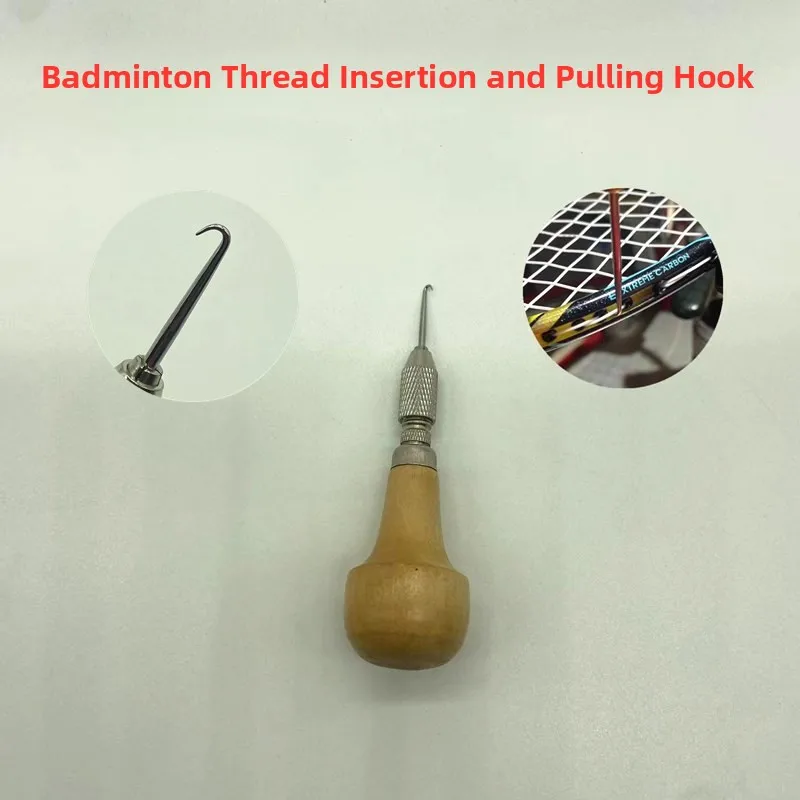 

Инструмент для натяжки струн бадминтонных ракеток ручной работы с деревянной ручкой, крючок для вытягивания отверстий, практичный набор для самостоятельной натяжки струн, оборудование для бадминтона