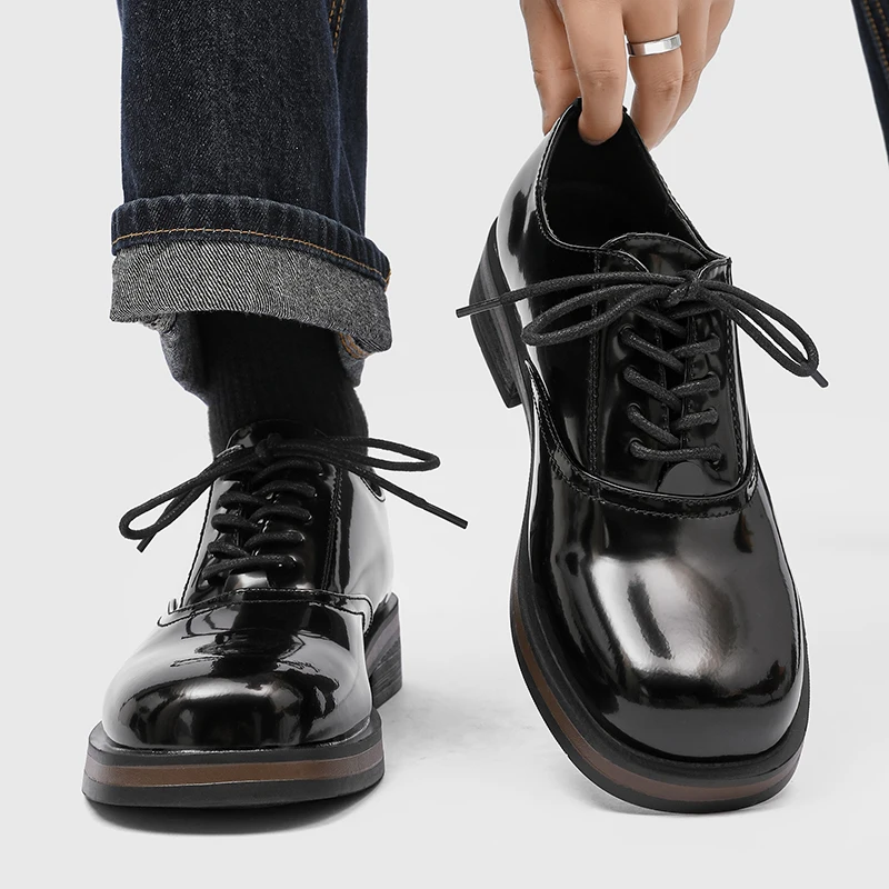 Men's Square Toe Derby Shoes Minimalist Leather Lace-Up Business Casual Modern Platform Dress Shoes Wedding Footwear Size 38-45