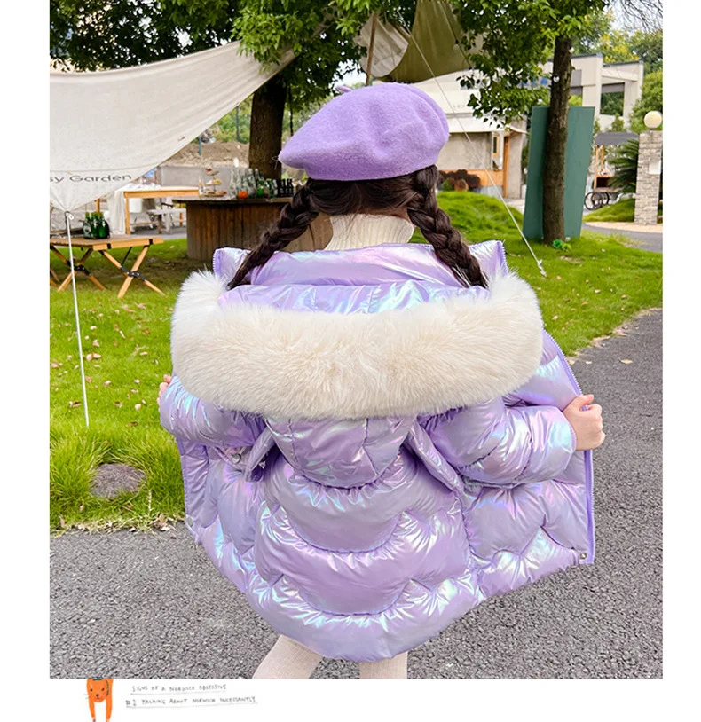 2-10 Jahre Winter-Mädchenjacke mit süßen Flügeln, warmem Pelzkragen, Prinzessinnenmantel mit Kapuze, Reißverschluss-Parka, Schneeanzug, winddichte Oberbekleidung – Detail 9