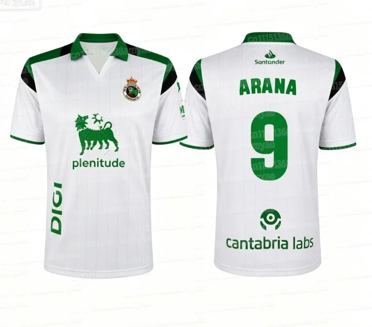 2026-27 Racing Santander Fußballtrikot Herren Kurzarm Weiß Grün Schwarz Kontrast-Schulter Fußball-Fan-Shirt Familien-Set – Detail 8