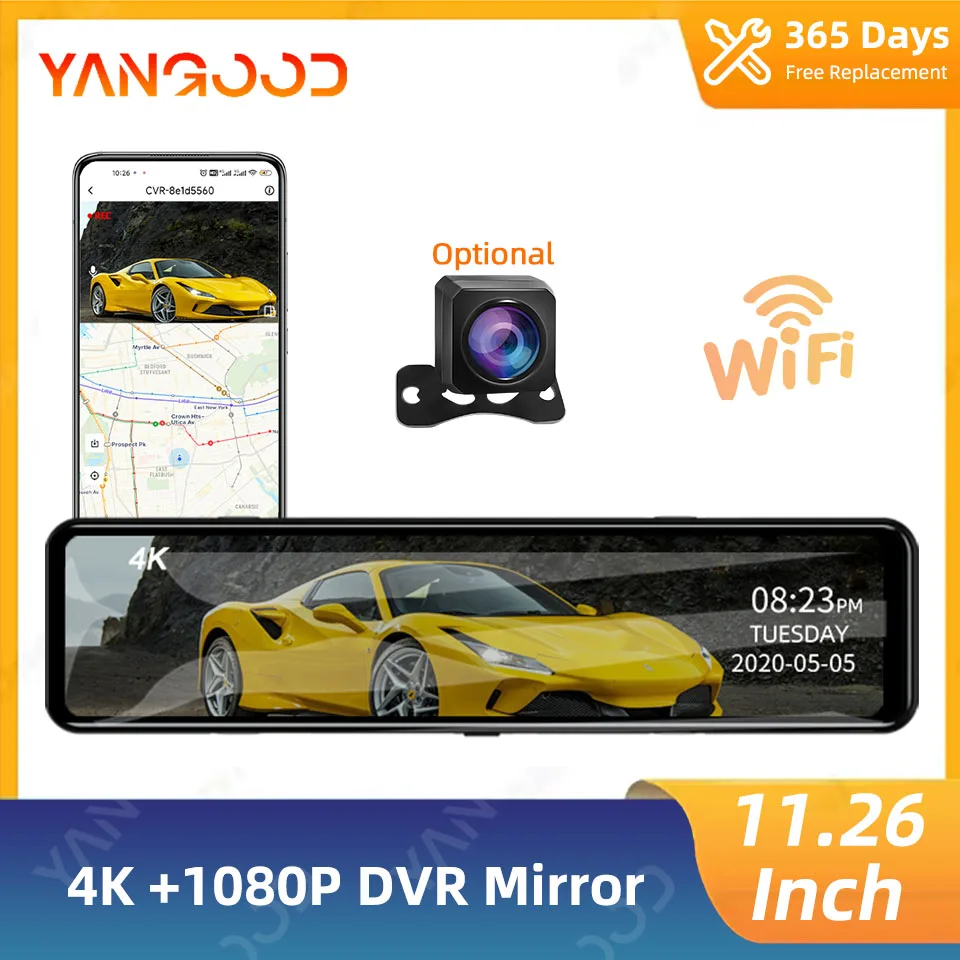 11.26 "4K 2160P 5G WIFI Dvr مرآة DashCam تيار Optioanl محرك الرؤية الخلفية مسجل كاميرا اكسسوارات السيارات خط مساعدة وقوف السيارات