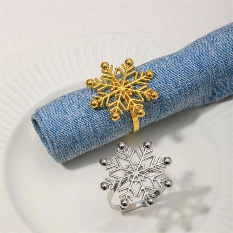 

6 PCS Christmas Napkin Rings Snowflake Napkin Rings Aluminum Material Napkin Buckle Table Decorations for Holiday Party