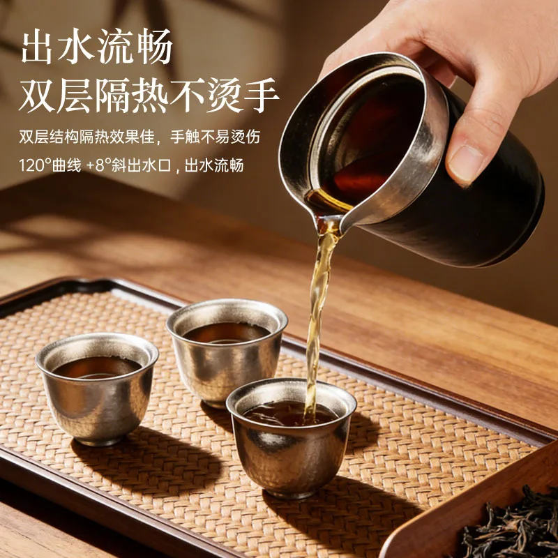 300ml Pure Titanium Tea Infuser Set With 3 Cups For Home/Outdoor,Double-wall Hollow Insulation,Antibacterial lightweight tea Set