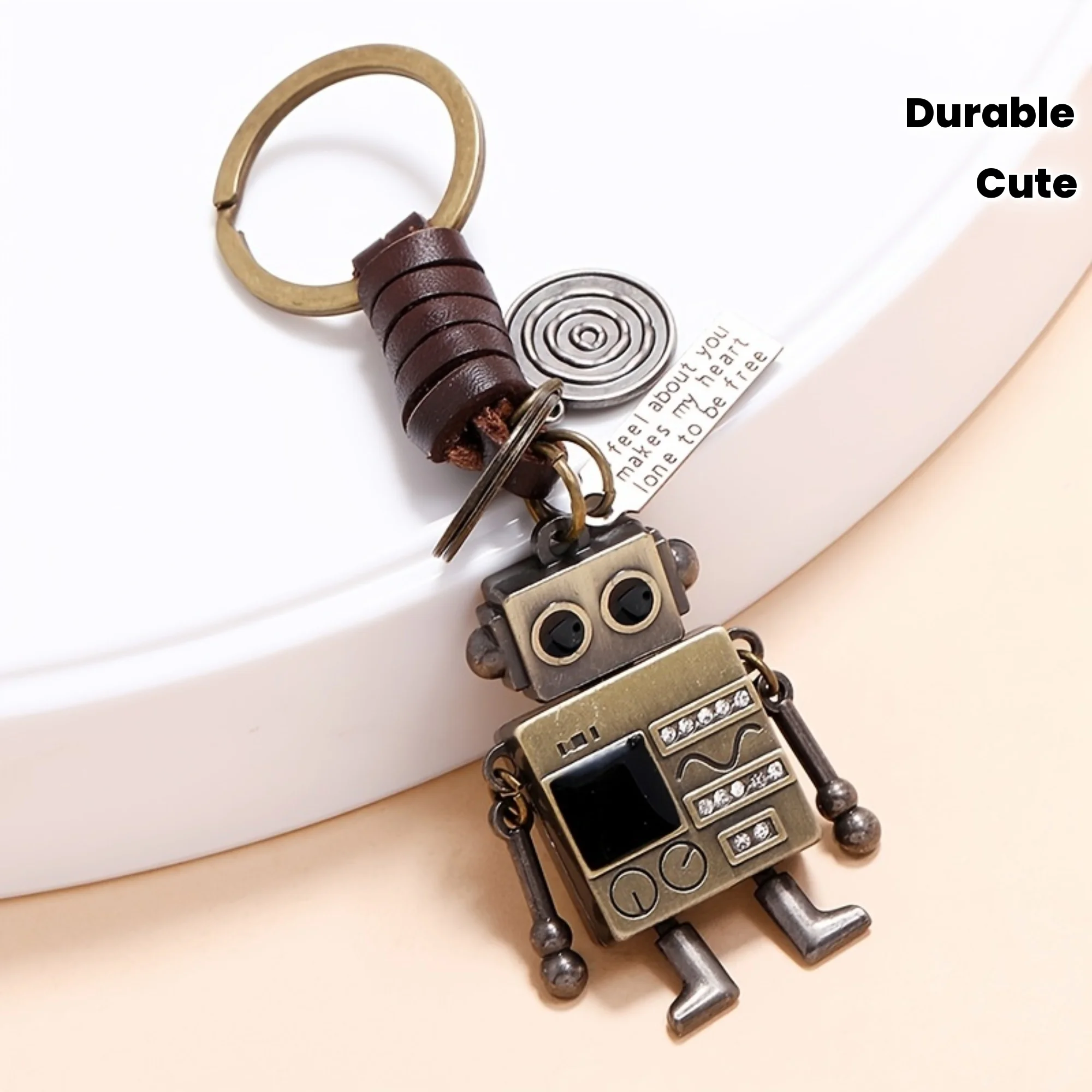 Adorable Vintage Robot Keychain for Men - Durable Zinc Alloy, Cute Mechanical Design with Antique Finish, Perfect Fashion Accessory