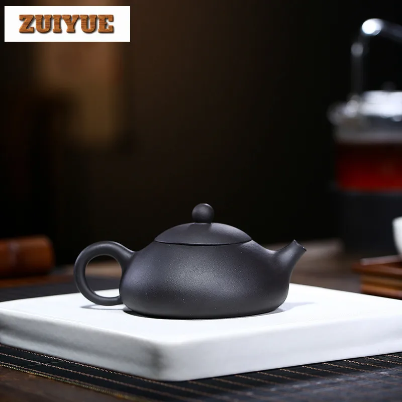 240ml Elegant Yixing Purple Clay Teapot Handmade Dongpo Stone Scoop Pot Raw Ore Black Gold Mud Kettle With Infuser Zisha Tea Set