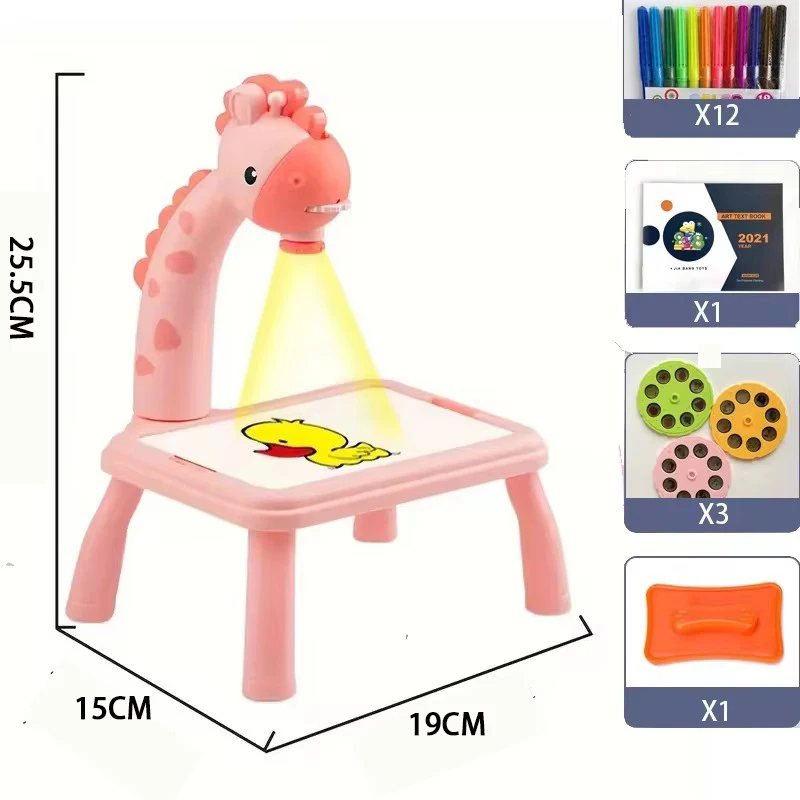 Mini Table Paintings For Children Smart Giraffe Style Projector Desk With Light Learning Painting Machine Toy Kids Projection