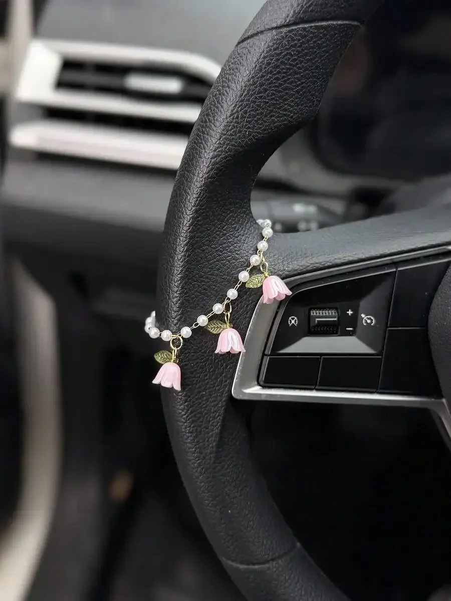 

Pink Bell Flower Car Steering Wheel Decor Accessory Interior Ornament