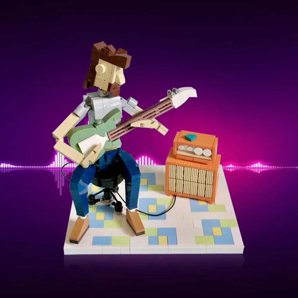 MOC Muziek Prestaties Jam Sessie Gitarist Bouwstenen Jazz Saxofonist Leads Gitarist Bricks Amy Winehouse Baksteen Speelgoed Gift