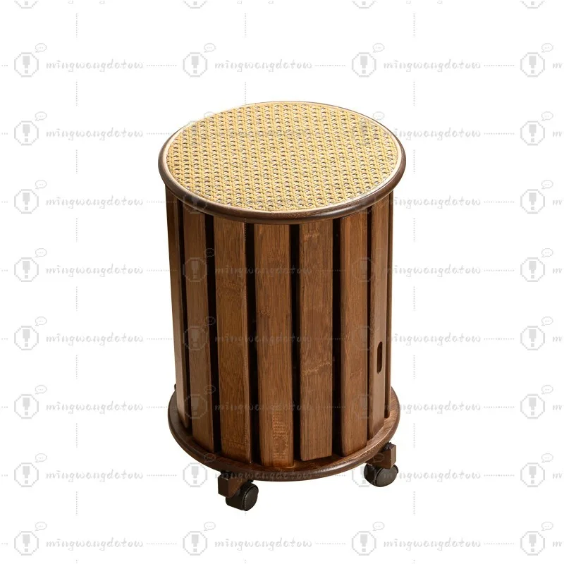 Stackable Rattan Woven Round Stool, Household Low Stool, 4-in-1 Windmill Stool Set for Living Room