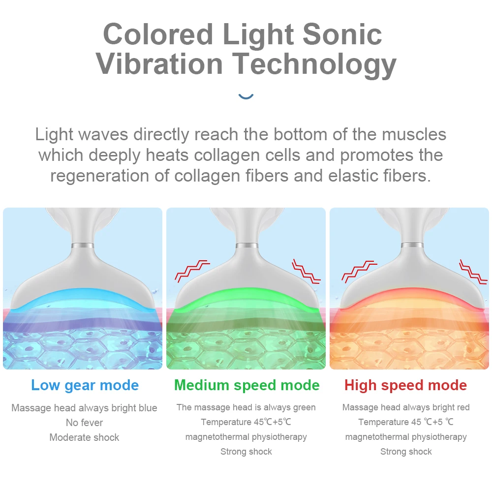 علاج فوتون للرقبة وشد الوجه ، جهاز شد الجلد المضاد للشيخوخة ، تقليل الذقن المزدوجة ، الحرارة ، التردد العالي ، الاهتزاز ، 45 ℃