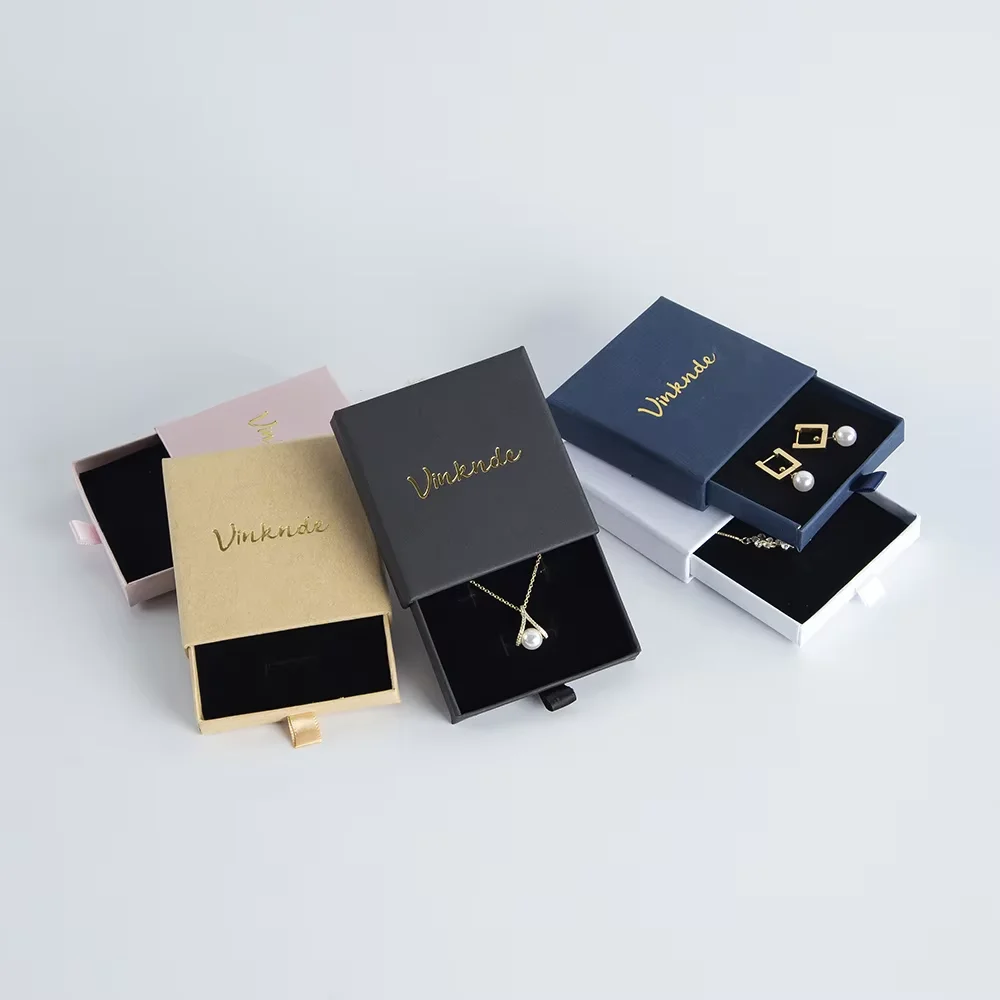 

50pcs Custom Paper Drawer Jewelry Box Logo for Necklace Ring Earrings Jewelry Packaging Fashion Business Gift Storage Boxes