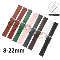 Bracelet de montre en cuir véritable ultra fin et souple, sangles étanches, 8mm, 10mm, 12mm, 13mm, 14mm, 15mm, 16mm, 17mm, 18mm, 19mm, 20mm, 21mm, 22mm