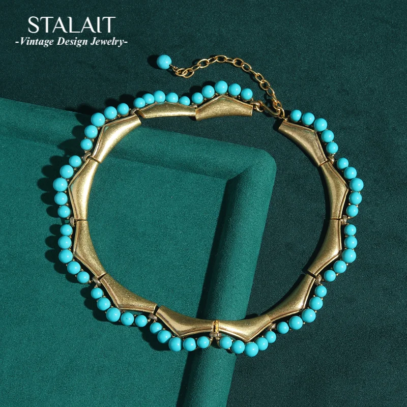 

Vintage Choker Turquoise Necklace Beads For Women Bohemian Rhinestone Natural Stone Fashion Jewelry Thanksgiving Romantic Dinner