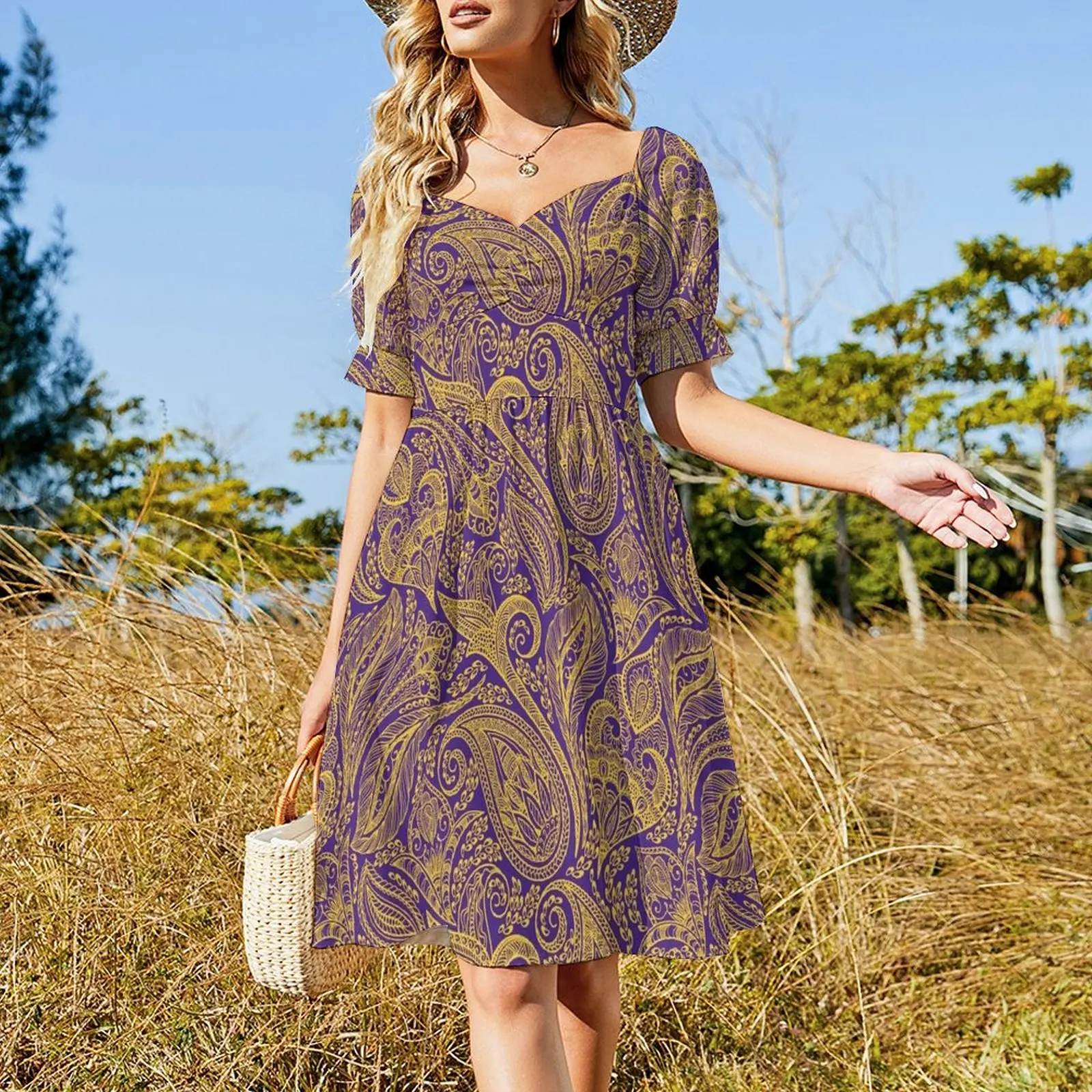 Baton Rouge - Indian Paisley Short Sleeved Dress summer dress korean women Women's dress