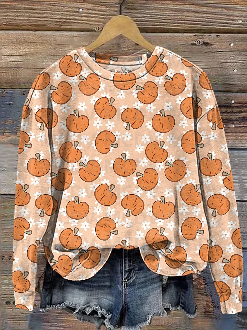 Halloween Pumpkin Daisies Casual Print Sweatshirt 3D Printed Women Casual Pullover