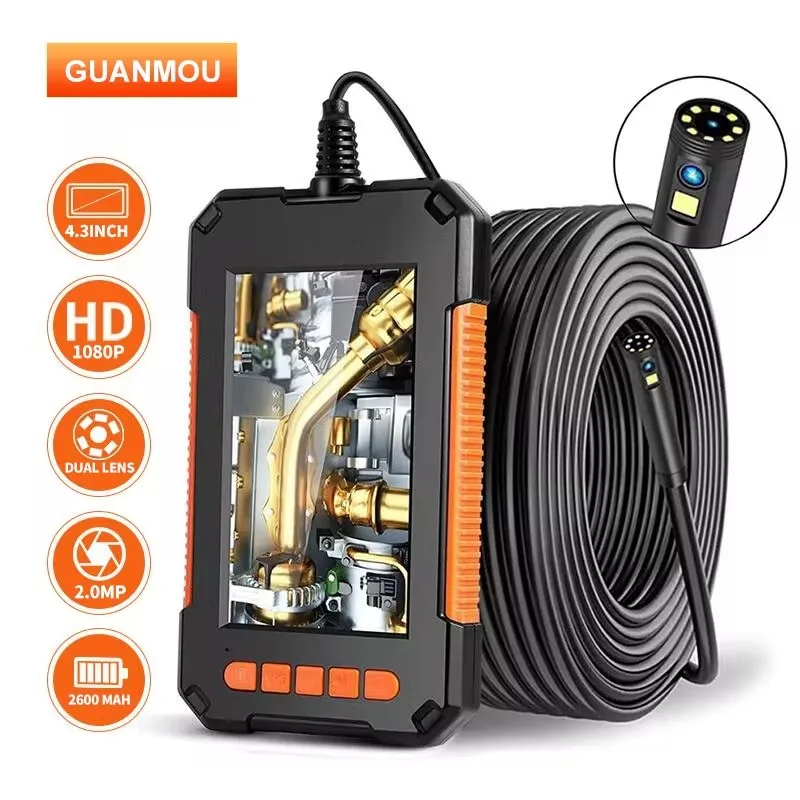 Caméra endoscope industrielle étanche IP68, endoscope d'inspection de voiture, caméra d'égout avec LED, objectif touriste unique, 1080P, 4.3 pouces, HD1080P