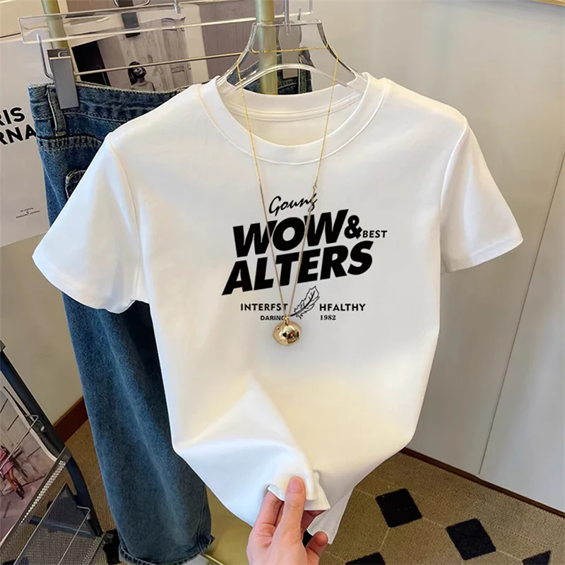 2025 T-shirt a maniche corte da donna stampata a maniche corte taglie forti T-shirt da donna allentata estiva Modello di lettera di alta qualità CCXX210