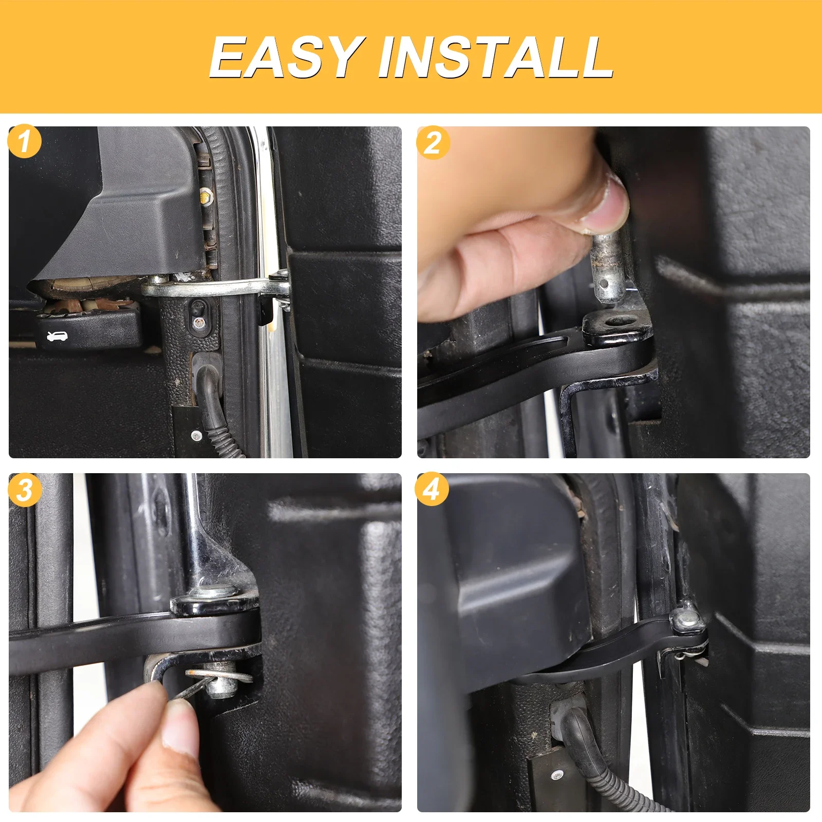 

Для Land Rover Defender 90 110 130 2004-2018: Черные передние дверные петли из углеродистой стали, автомобильные аксессуары