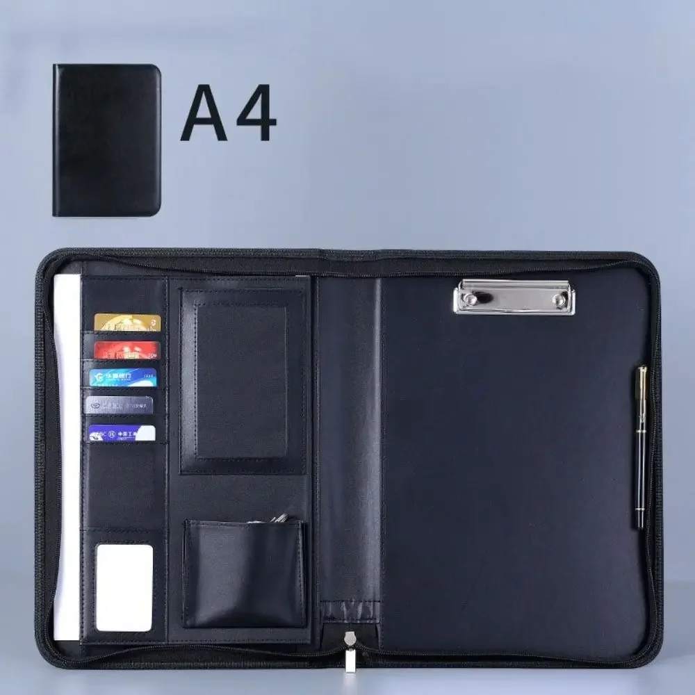 

PU Leather Business Key Storage Bag Multifunctional Large Capacity A4 File Folder with Zipper Card Slots A4 Document Folder