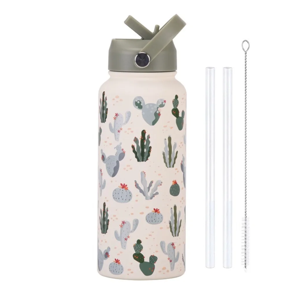 

Portable 1000ML Thermos Bottle Stainless Steel Aesthetic Insulated Tumbler with Straw Cute Large Capacity Thermal Water Bottle