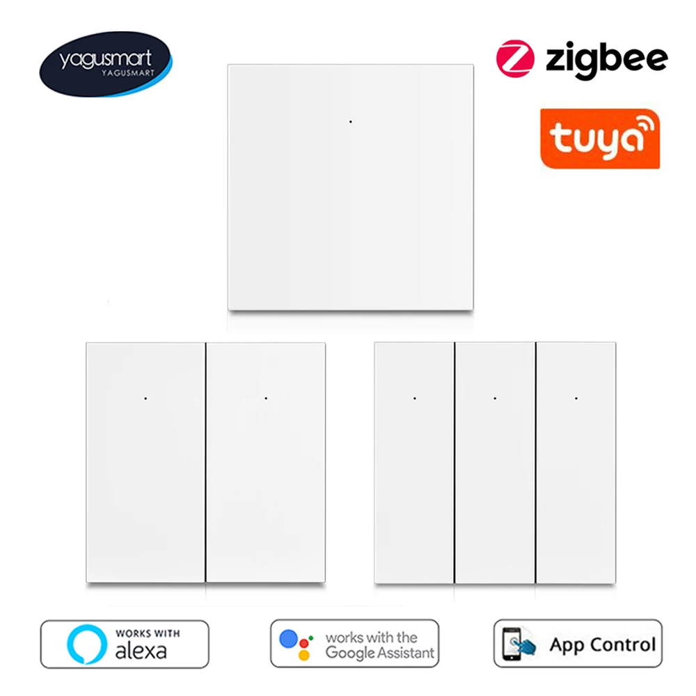 Yagusmart TUYA Smart Zigbee Switch Push Button Neutral Required Light Switch Alexa Google Home Voice Control