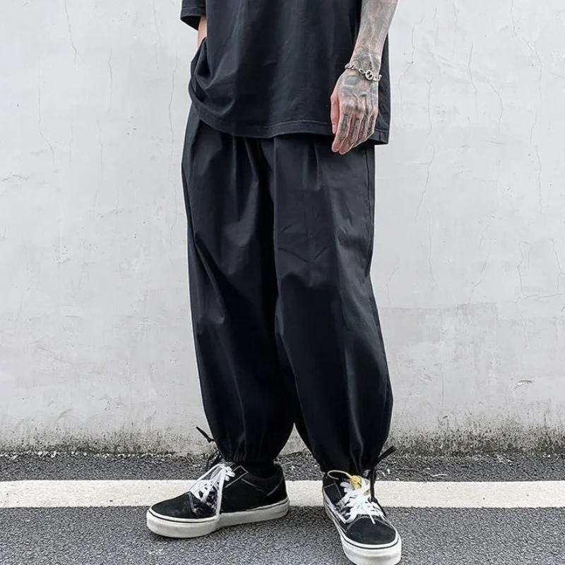 

GELITAYIN Solid Color Loose Thin Men's Casual Wide-leg Pants Summer High Quality Slacks Fashion 2025 Cotton Xxxl Y2k Male Croppe