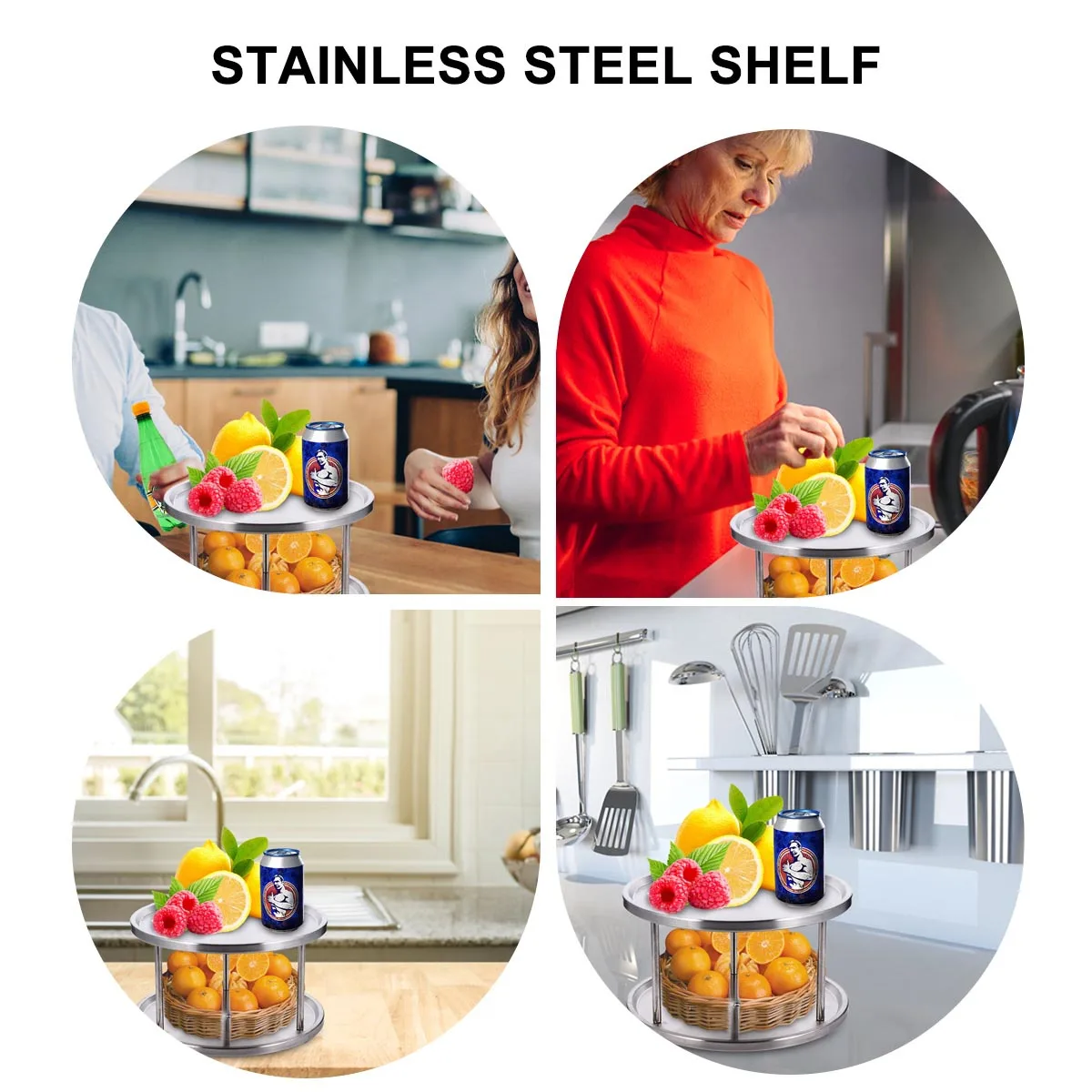 

1Pcs Double Layer Turntable Kitchen Rack Dish Storage Holder Stainless Steel Spice Stand Seasoning Container Commodity Shelf