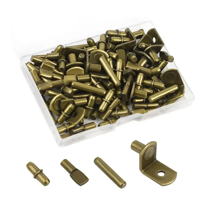 

100 шт. креплений для полок, 4 вида штифтов для полок, крепления для кухонных шкафов, держатели для полок, крепления для книжных полок, прочные, бронзовые