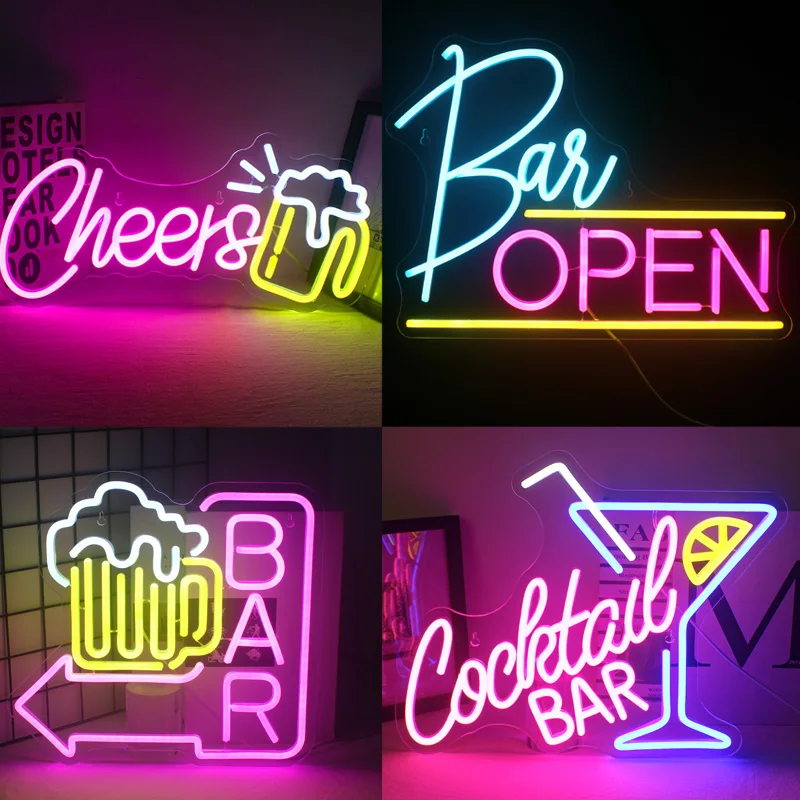 

Bar Open Neon Sign USB Dimmable Cocktails Neon Lights for Beer Bar Coffee Cafe Home Pub Man Cave Stores Hotel Party Window Decor