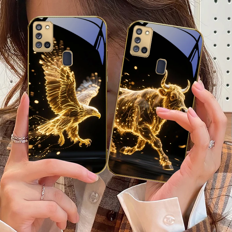 Golden Dragon Totem For Samsung A 31 32 A33 A34 35 14 A15 13 16 25 26 50 52 53 54 55 56 70 71 72 73 Golden glass phone case