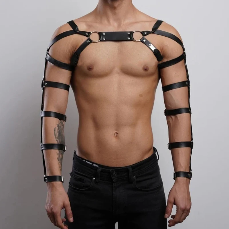 Male Leather Lingerie Sexual Chest Harness Fetish Men Body Bondage Cage Shoulder Harness Strap Erotic Gay Clothing for Adult Sex