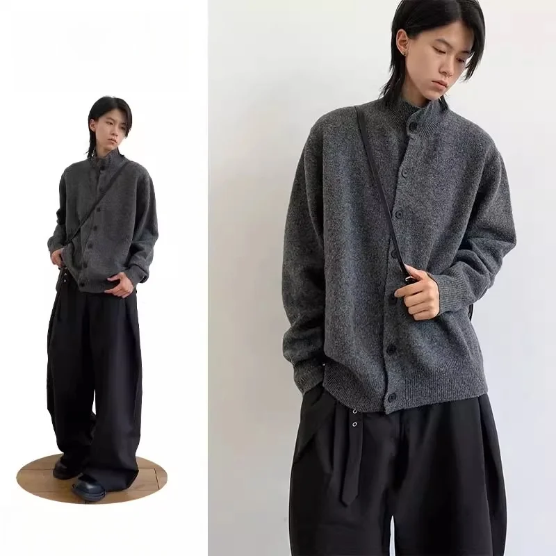 

Универсальный кардиган-свитер с высоким воротником, однотонный, простой дизайн, для мужчин и женщин, осень-зима, в стиле колледж...