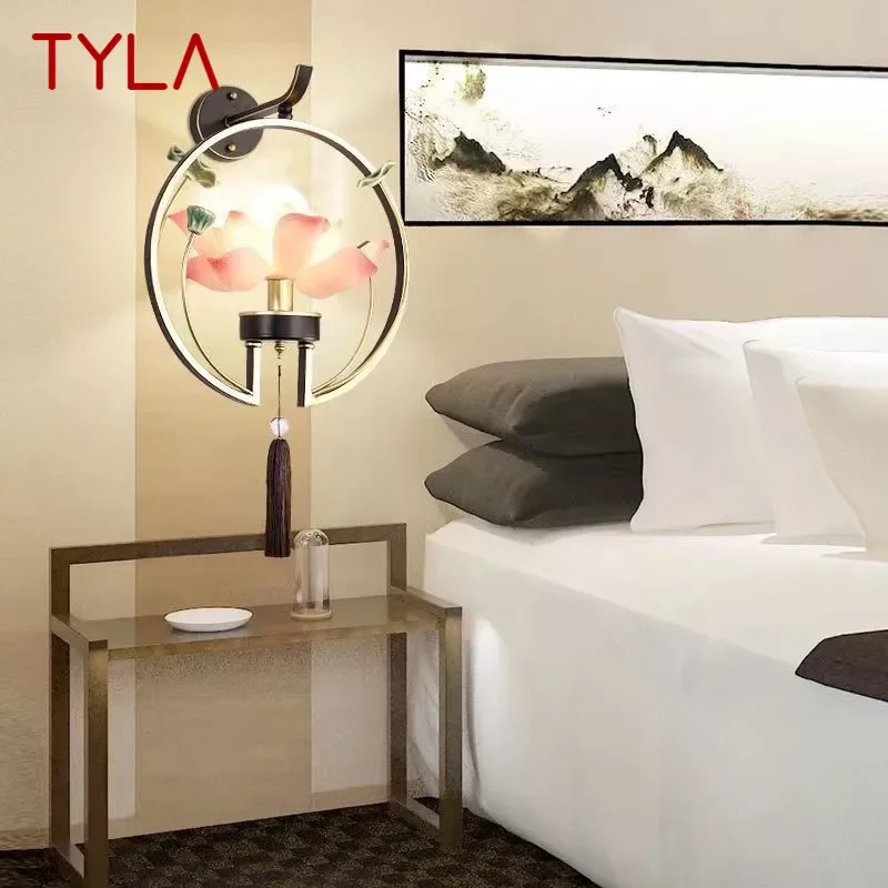 

TYLA Chinese Style Wall Lamp Art Lotus Wall Lamp Originality Living Room Bedroom Tea Room Corridor Decorative Light