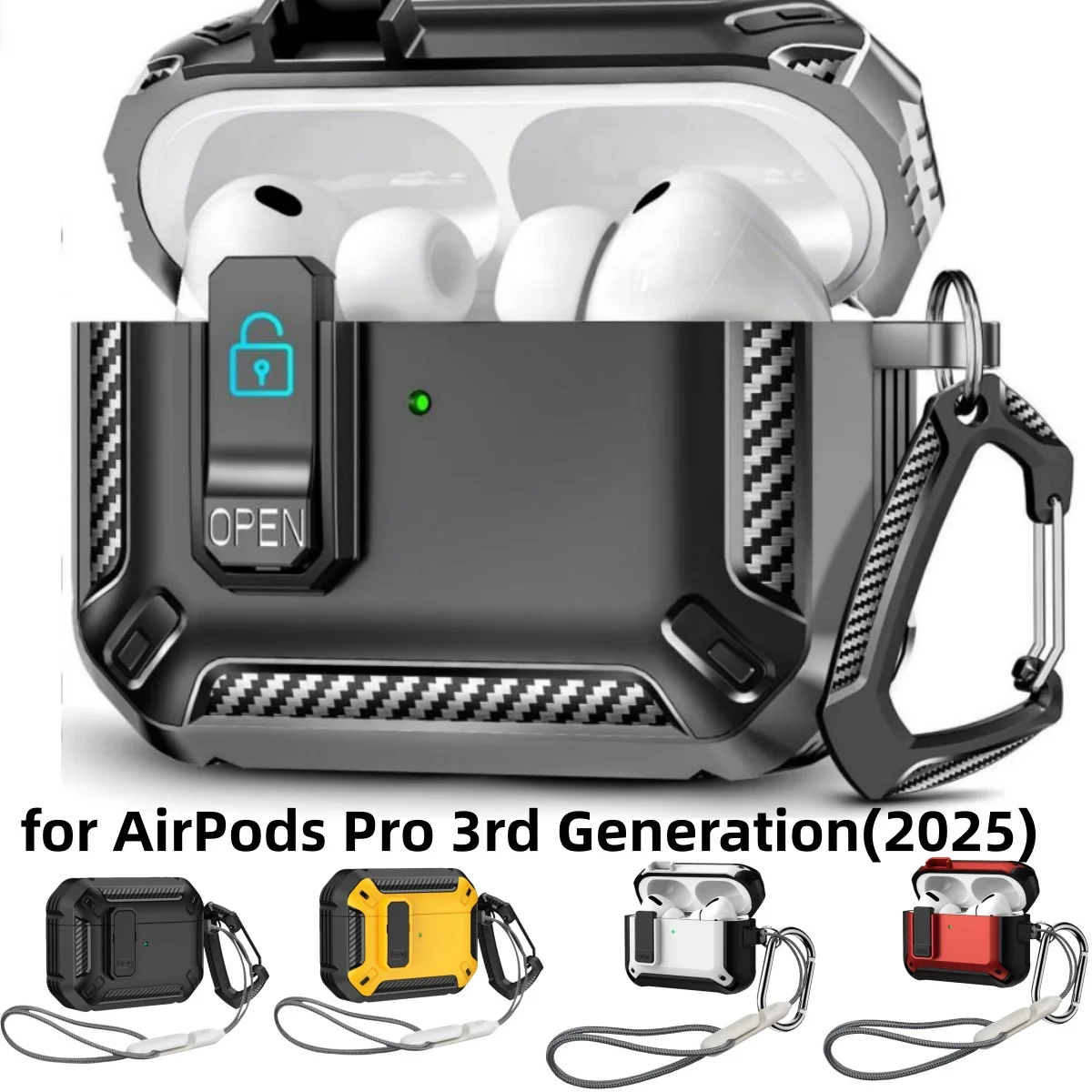 for AirPods Pro 3 Case Secure Lock Case Cover with Lanyard&Keychain Powerful Drop Protection For Airpods Pro 3rd Generation Case