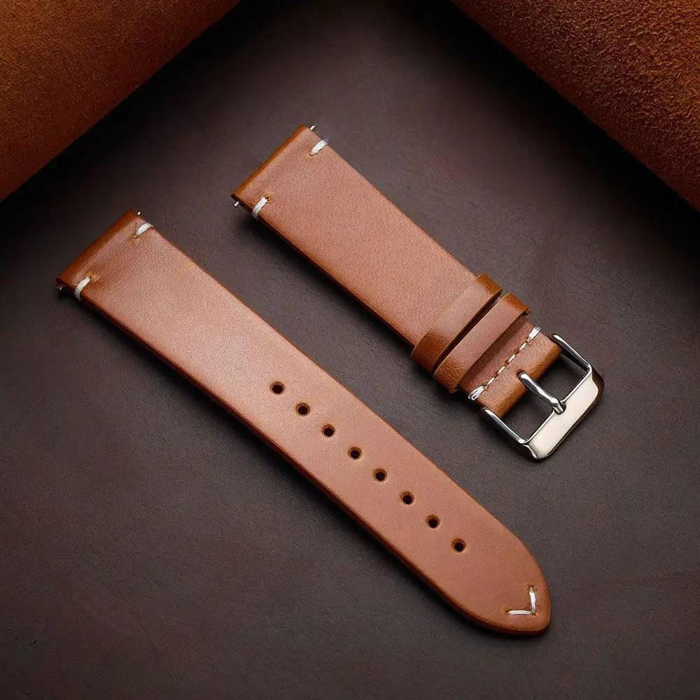Bracelet en cuir véritable, confortable, 20mm, rétro, cire d'huile, à dégagement rapide, de luxe, fait à la main, pour montre intelligente