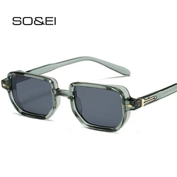 SO&EI Retro Rectangle Rivets Men Punk Gradient Sunglasses Shades UV400 Fashion Olive Green Sun Glasses