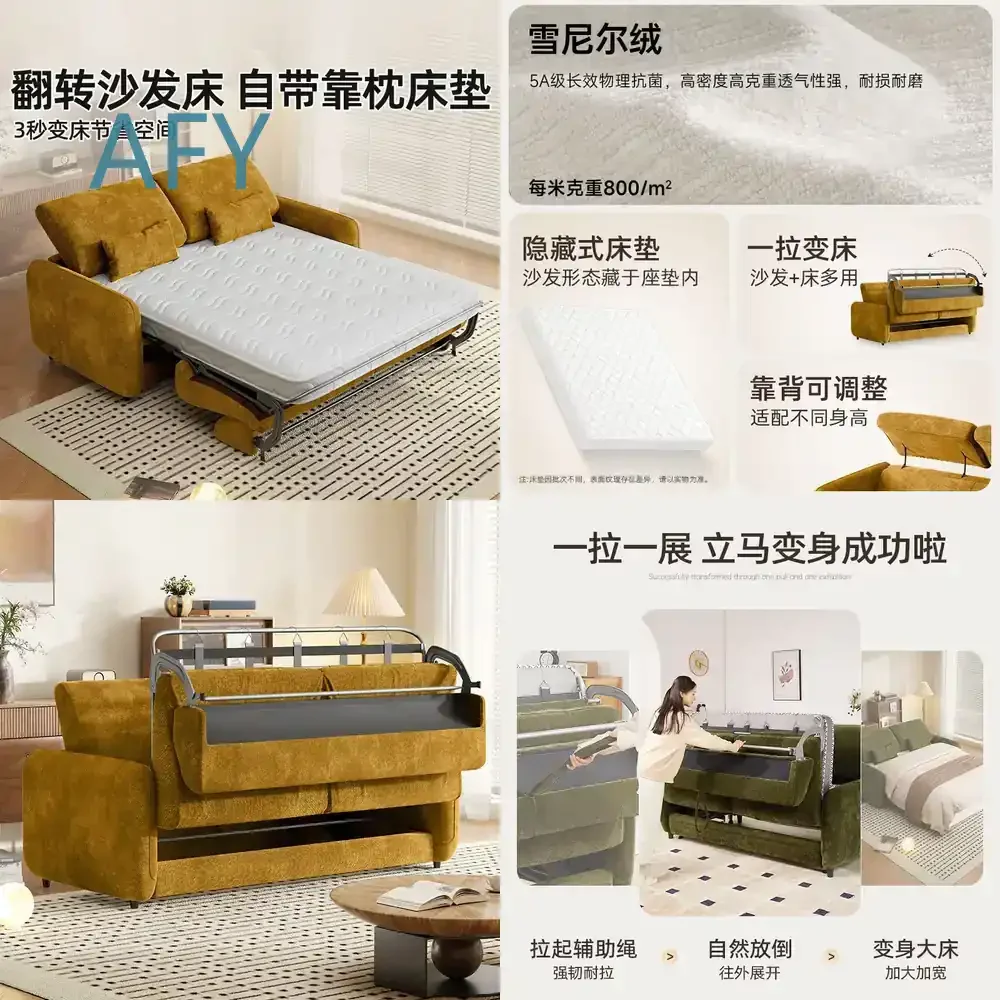 Nordic Style Sofa Bed with Mattress Foldable Convertible 2 in 1 Multifunctional Living Room Sofa Bed for Small Spaces for