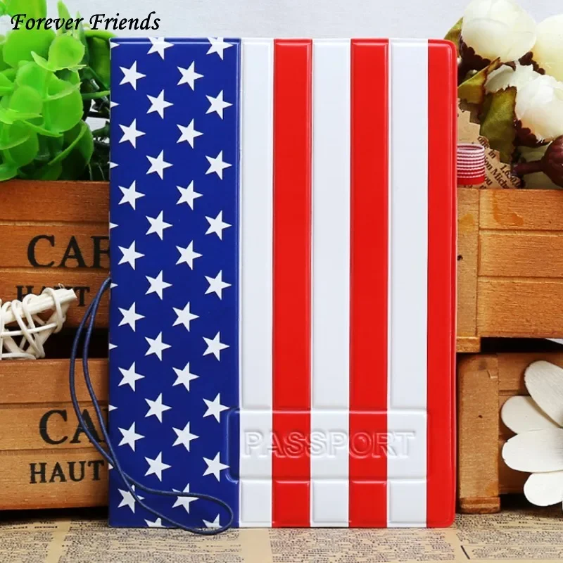 

ForeverFriends PU&PVC Passport Holder Cover ID Credit Card Cover Bags Folder for Travel -American flag pattern