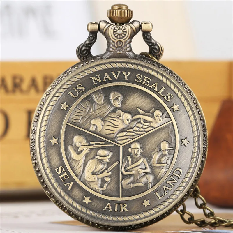 Retro USA Special Warfare Command Design Men Women Quartz Analog Pocket Watch Necklace Chain FOB Watches Timepiece Gifts