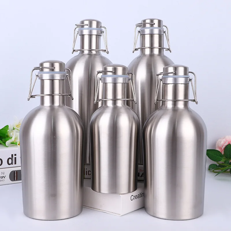 Stainless Steel Homebrew Beer Growler 64oz Portable Beer Barrel Swing Top Lid Craft Beer Bottle