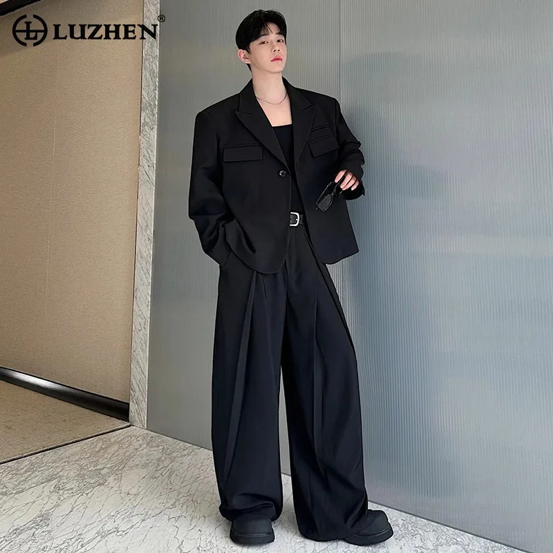 LUZHEN Suit Jacket Sets Two-piece Trendy Elegant Male 2024 Personalized Fashion Plain Clothing Pleated Design Loose Pants LZ4828